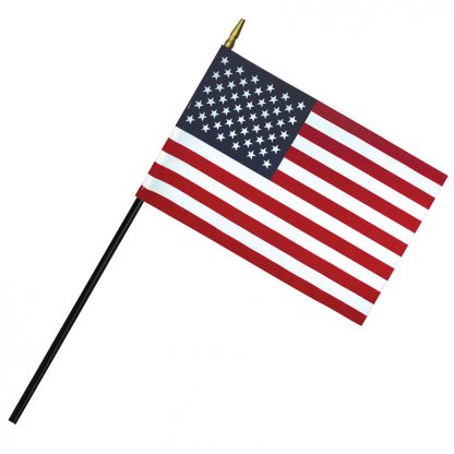 RSF-46 4" x 6" Deluxe Polyester U.S. Stick Flag On 3/16" Diameter Black Dowel-0