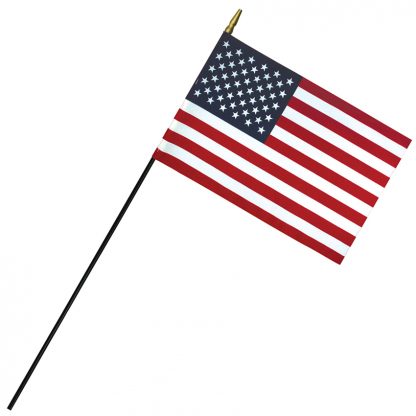 RSF-812 8" x 12" Deluxe Polyester U.S. Stick Flag On 3/16" Diameter Black Dowel-0