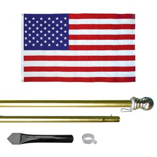 USE-1000-G 10' In-ground Economy Aluminum Display pole with Gold Finish and a 3' x 5' Embroidered U.S. Flag-0