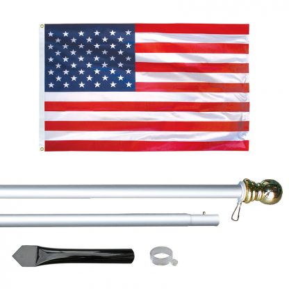 US-1000 10' In-ground Economy Aluminum Display Pole with Silver Finish and a 3' x 5' Printed U.S. Flag-0