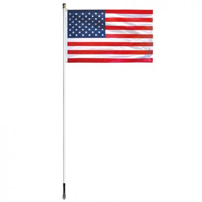 US-1000 10' In-ground Economy Aluminum Display Pole with Silver Finish and a 3' x 5' Printed U.S. Flag-45368
