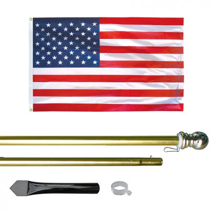 US-1000-G 10' In-ground Economy Aluminum Display Pole with Gold Finish and a 3' x 5' Printed U.S. Flag-0