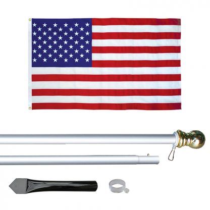 USE-800 8' In-ground Economy Aluminum Display Pole with Silver Finish and a 3' x 5' Embroidered U.S. Flag-0