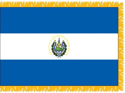 FWI-235-3X5ELSALVADO El Salvador with Seal 3' x 5' Indoor Flag with Pole Sleeve and Fringe-0