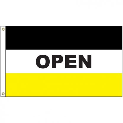 A-120050 Open Black and Yellow 3' x 5' Flag with Heading and Grommets-0