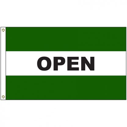 A-120053 Open Green 3' x 5' Flag with Heading and Grommets-0