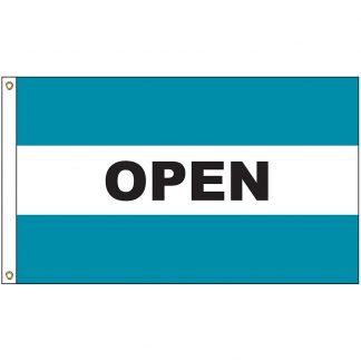 A-120054 Open Teal 3' x 5' Flag with Heading and Grommets-0