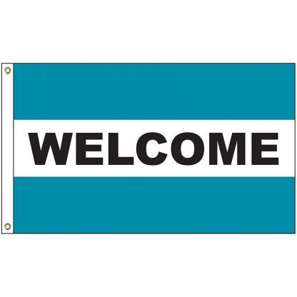 A-120089 Welcome Teal 3' x 5' Flag with Heading and Grommets-0