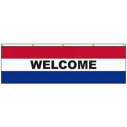 A-6100HF Welcome 3' x 10' Horizontal Flag with Heading and Grommets across the Top-0