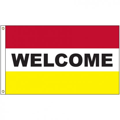 A-7087 Welcome Red and Yellow 3' x 5' Flag with Heading and Grommets-0
