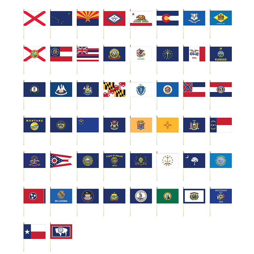 CSS-1218 Complete Set of 50 States 12″ x 18″ Mounted Polyester Flags ...