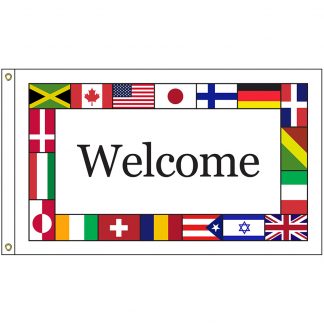 INTL-WELCOME-58 International Welcome 5' x 8' Knit Poly Flag with Heading and Grommets-0