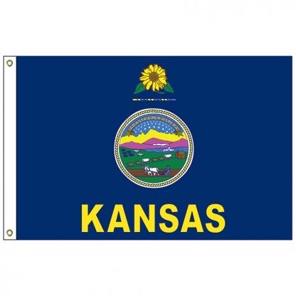 SF-104P-KANSAS Kansas 4' x 6' 2-ply Polyester Flag with Heading and Grommets-0