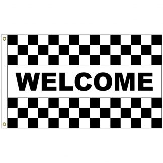 A-120208 Welcome 3' x 5' Black Checkered Flag with Heading and Grommets-0
